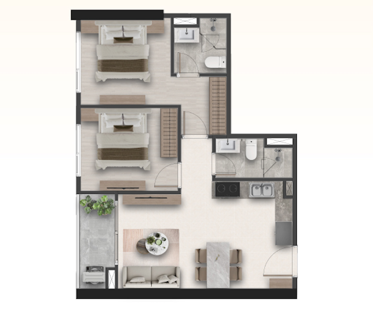 Căn hộ 2 phòng ngủ A&T