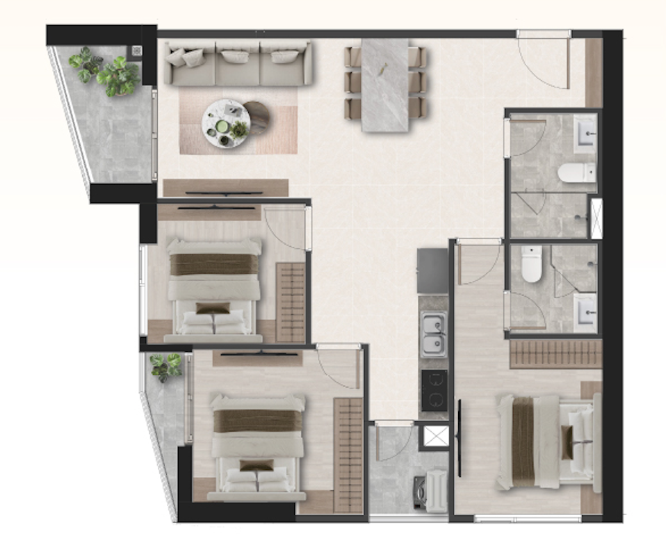 Căn hộ 3 phòng ngủ A&T