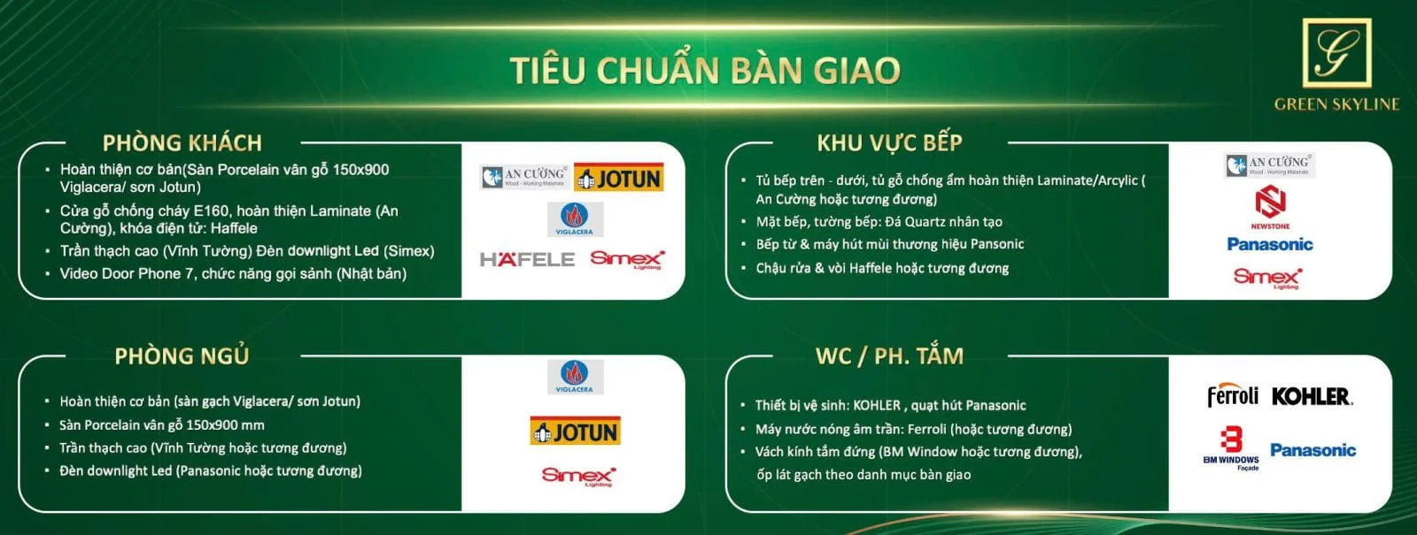 Tiêu chuẩn nội thất bàn giao căn hộ Green Skyline