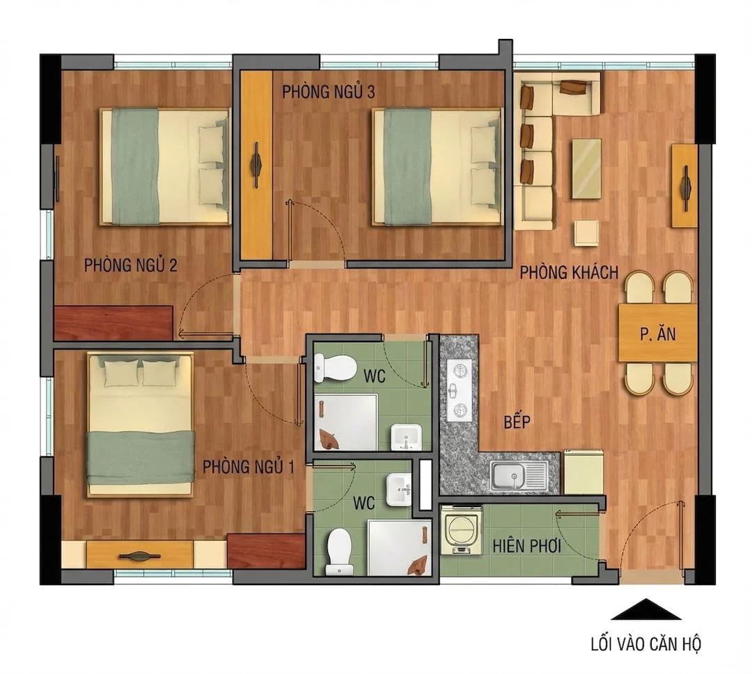 Layout thiết kế 3 phòng ngủ STC Tân Phú